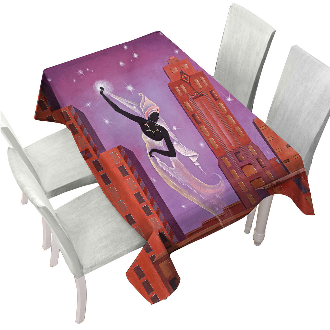 Art Deco Scarf Night City Dancing Painting Tablecloth