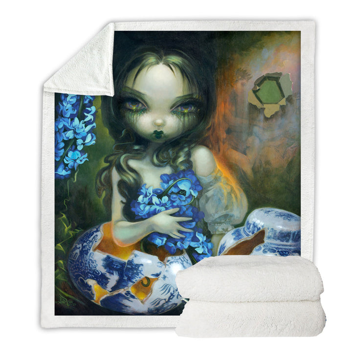 Art Decorative Throws Painting Woman with Hyacinth Blue Flowers