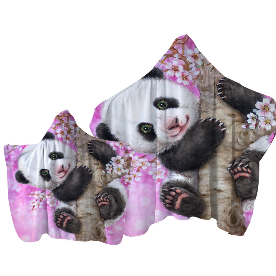 Art Painted Design Cherry Blossom Panda Hooded Beach Towel