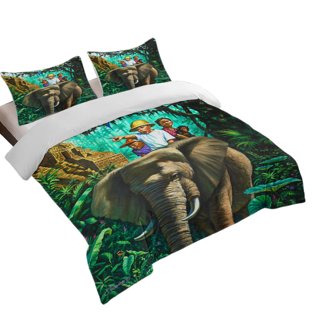 Art Painted Elephant Money and Jungle Kids Coverlet