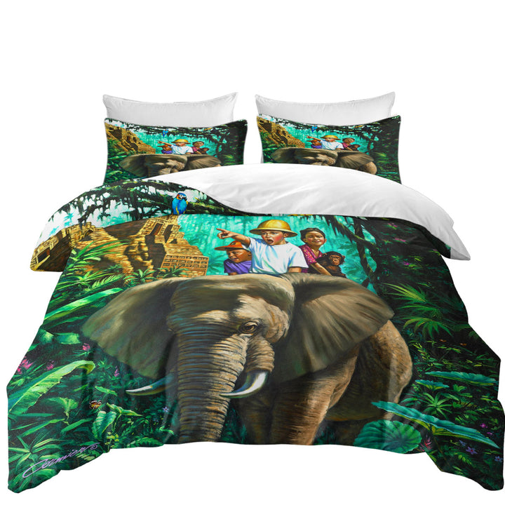 Art Painted Elephant Money and Jungle Kids Coverlets