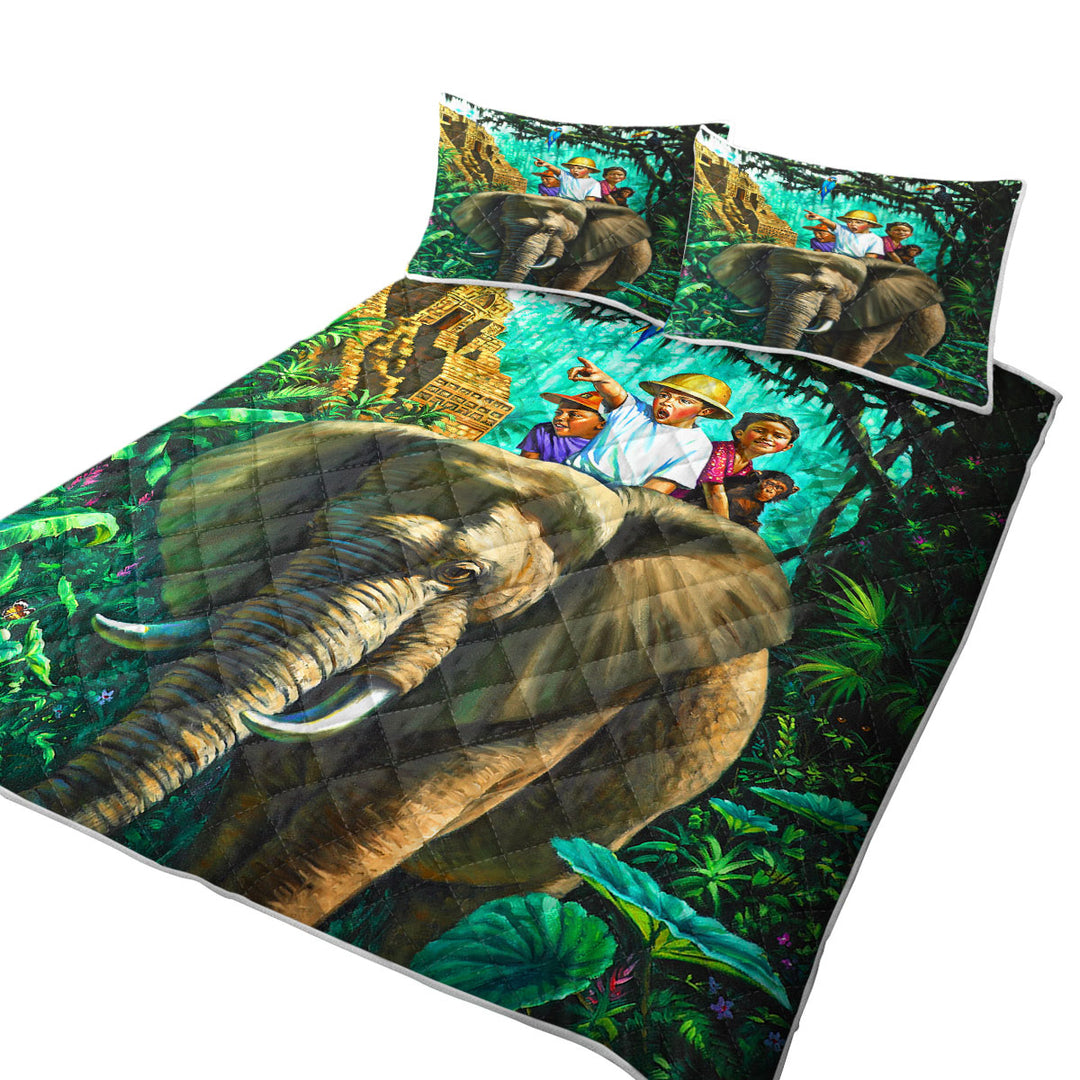 Art Painted Elephant Money and Jungle Kids King Size Quilt Sets