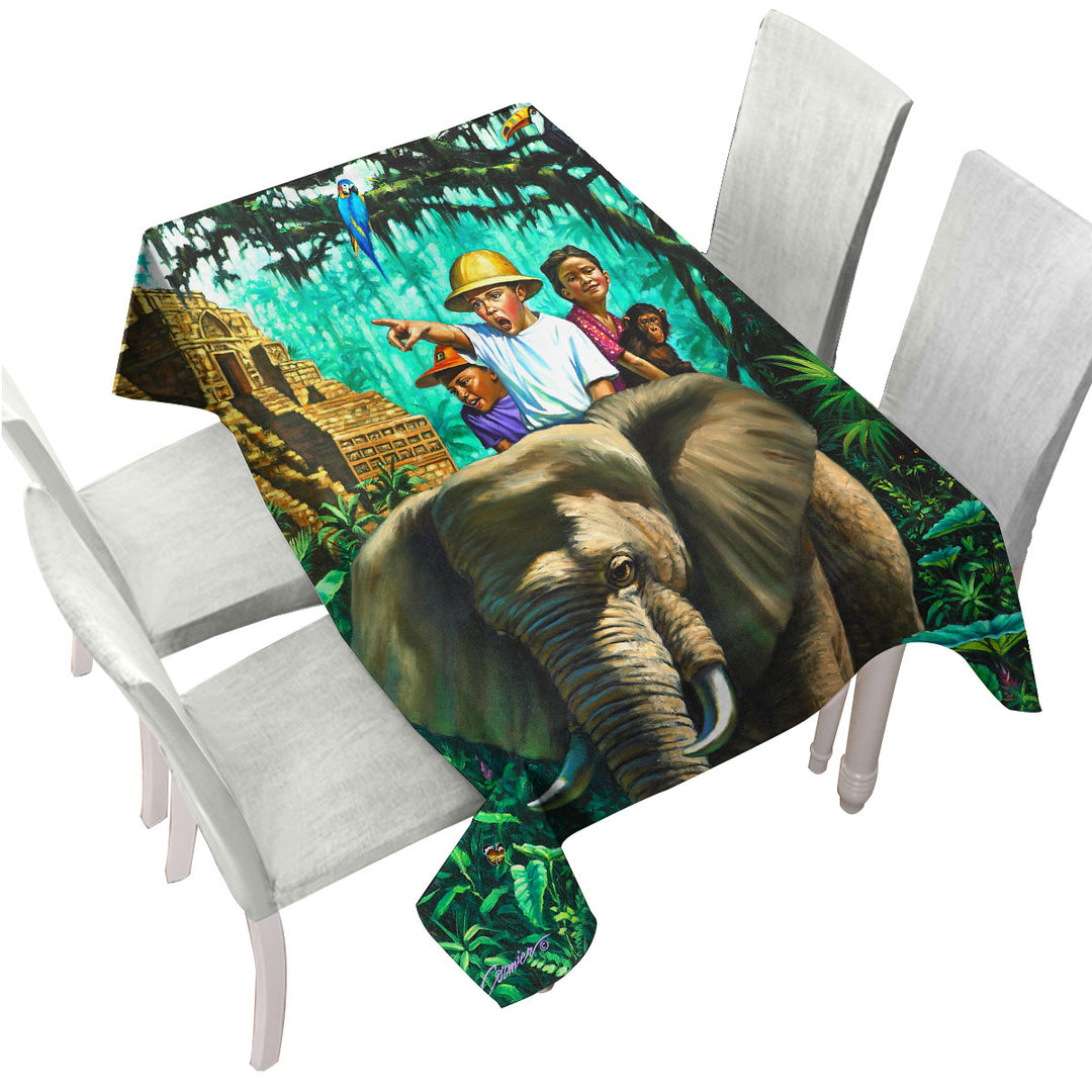 Art Painted Elephant Money and Jungle Kids Tablecloths