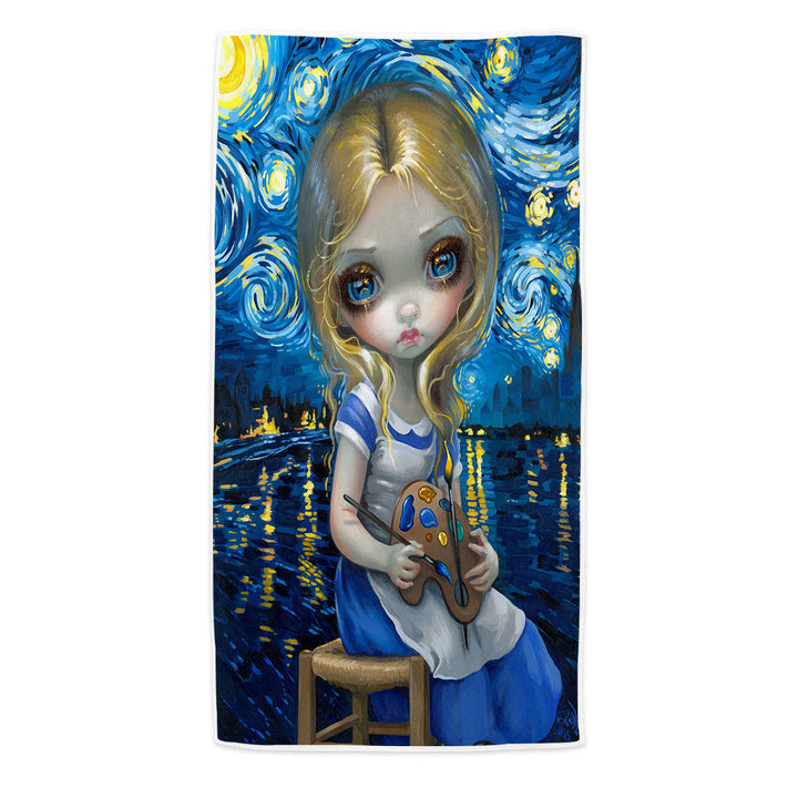 Art Painting Alice in a Van Gogh Nocturne Beach Towel