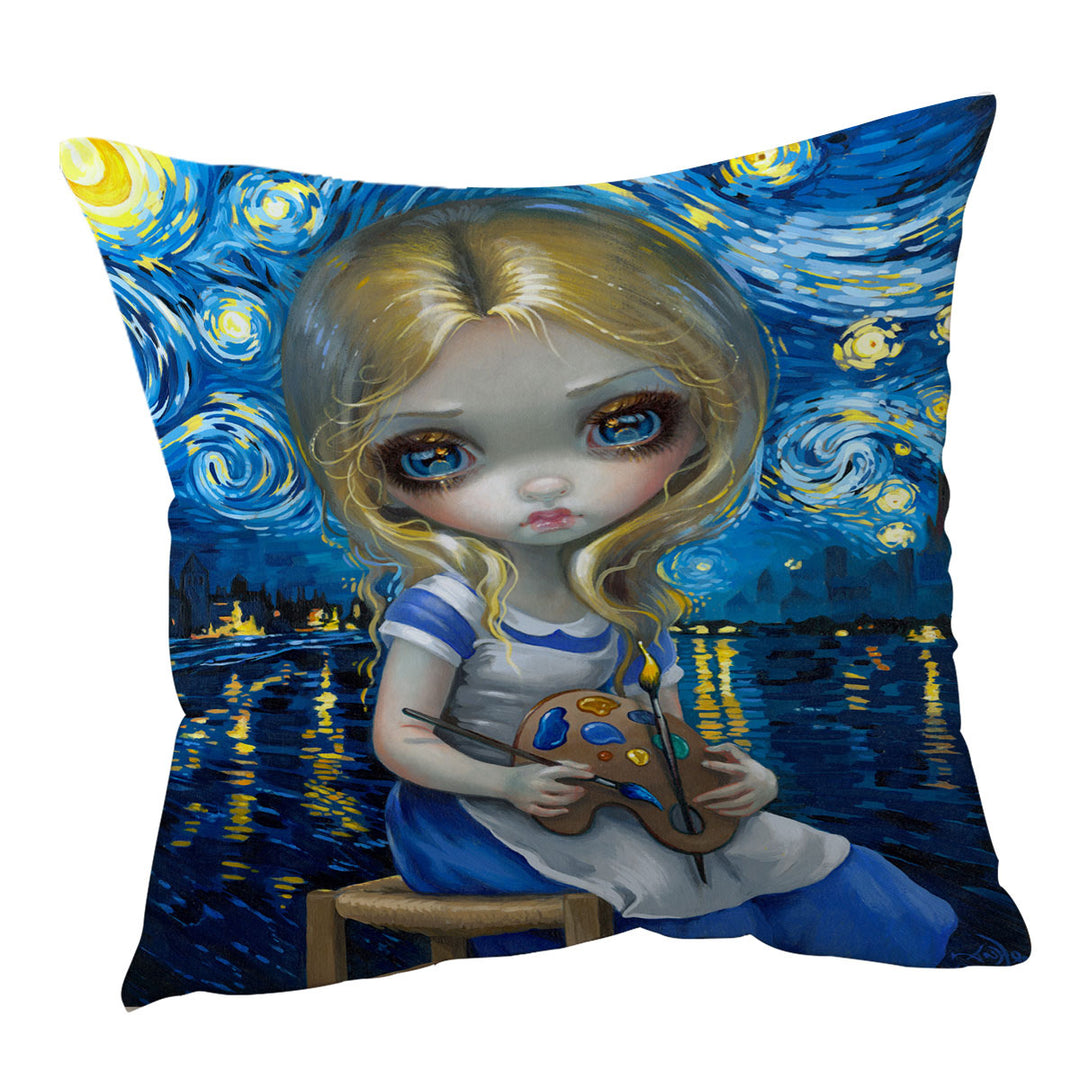 Art Painting Alice in a Van Gogh Nocturne Cushion Cover