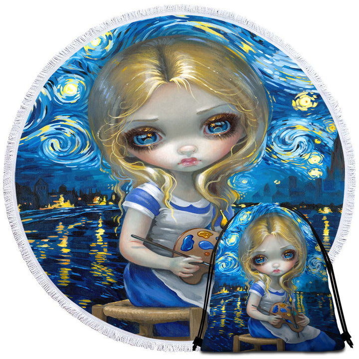 Art Painting Alice in a Van Gogh Nocturne Round Towel