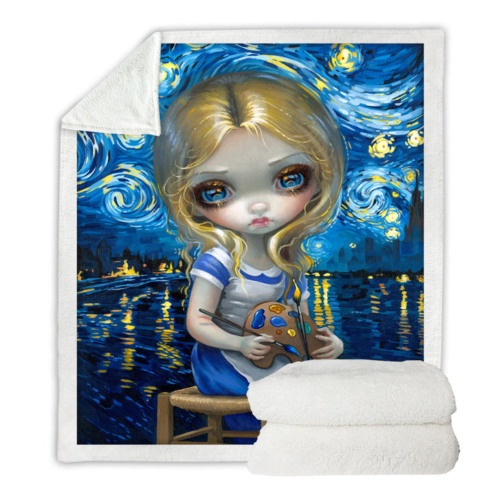 Art Painting Alice in a Van Gogh Nocturne Sherpa Blanket