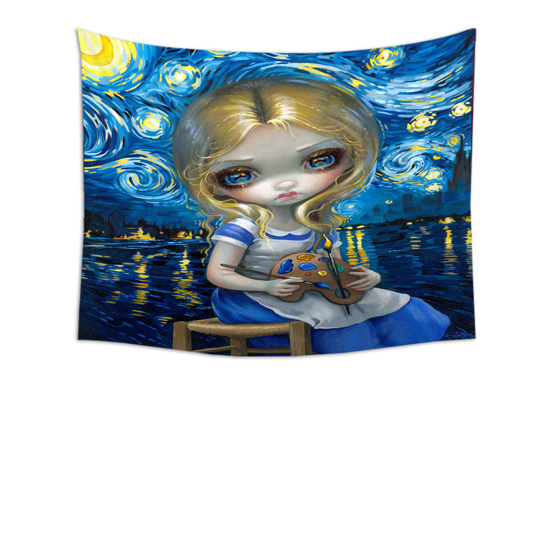 Art Painting Alice in a Van Gogh Nocturne Tapestry