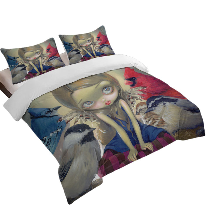 Art Painting Backyard Birds with a Fairy Friend Duvet Cover sale