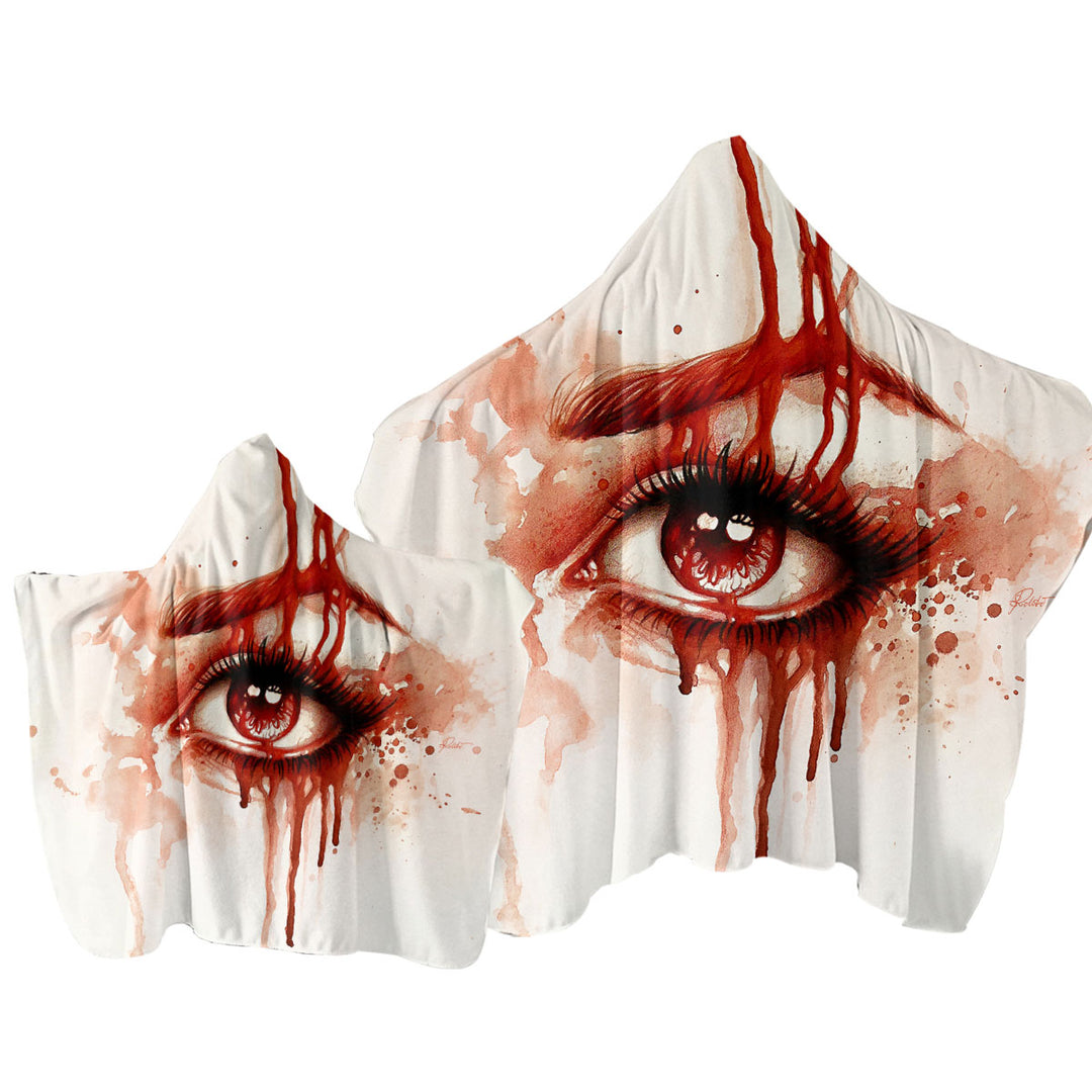 Art Painting Bloody Eye Red Tears Hooded Beach Towel