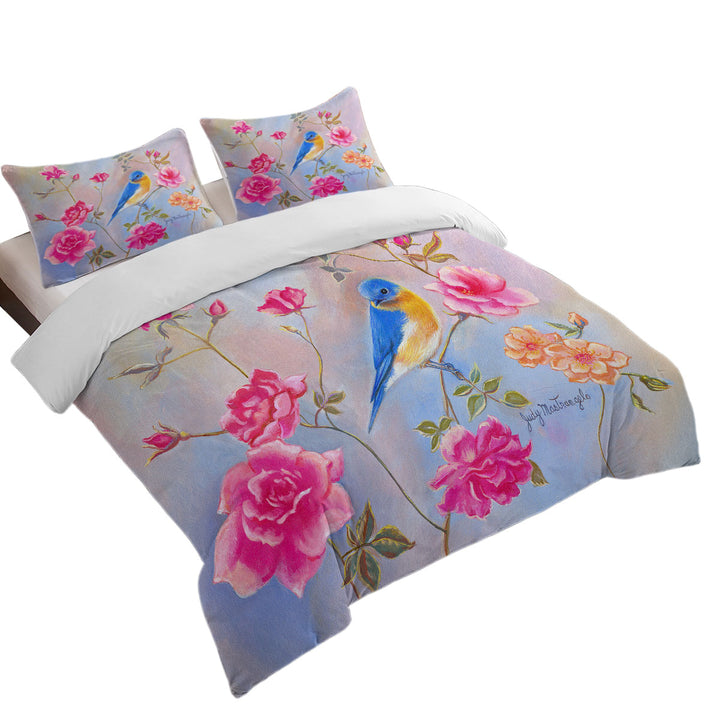 Art Painting Blue Bird in Roses Coverlet