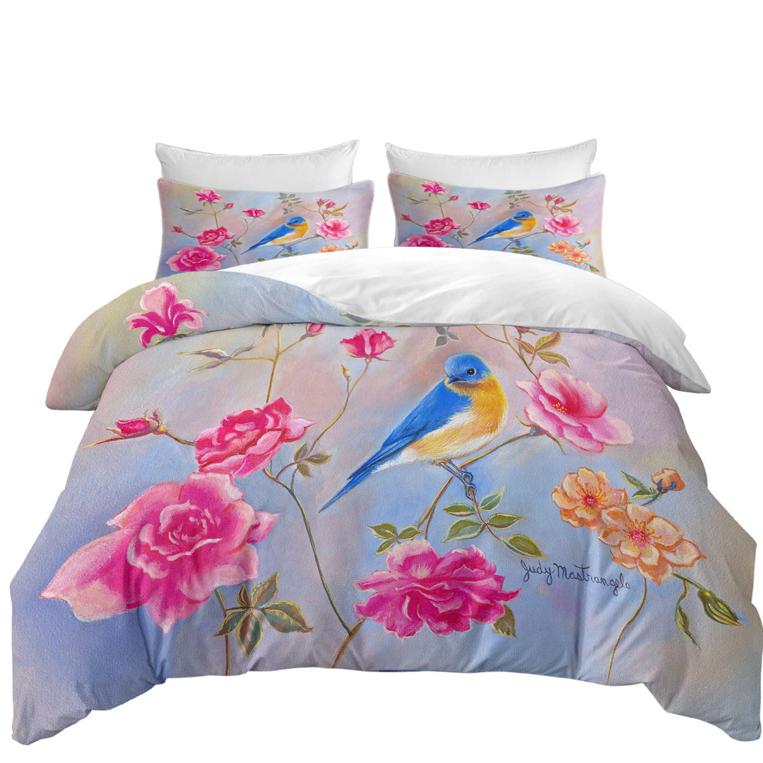 Art Painting Blue Bird in Roses Coverlets