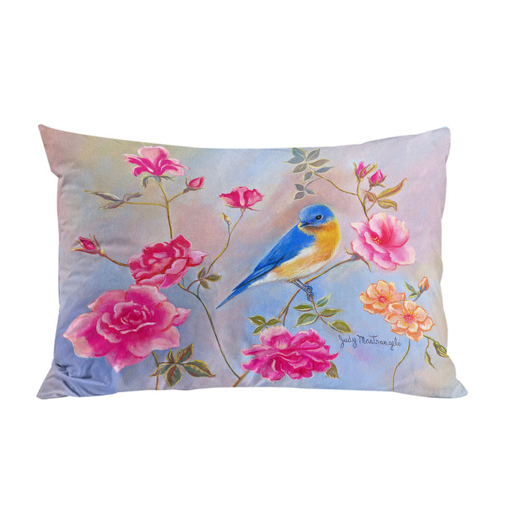 Art Painting Blue Bird in Roses Pillowcase