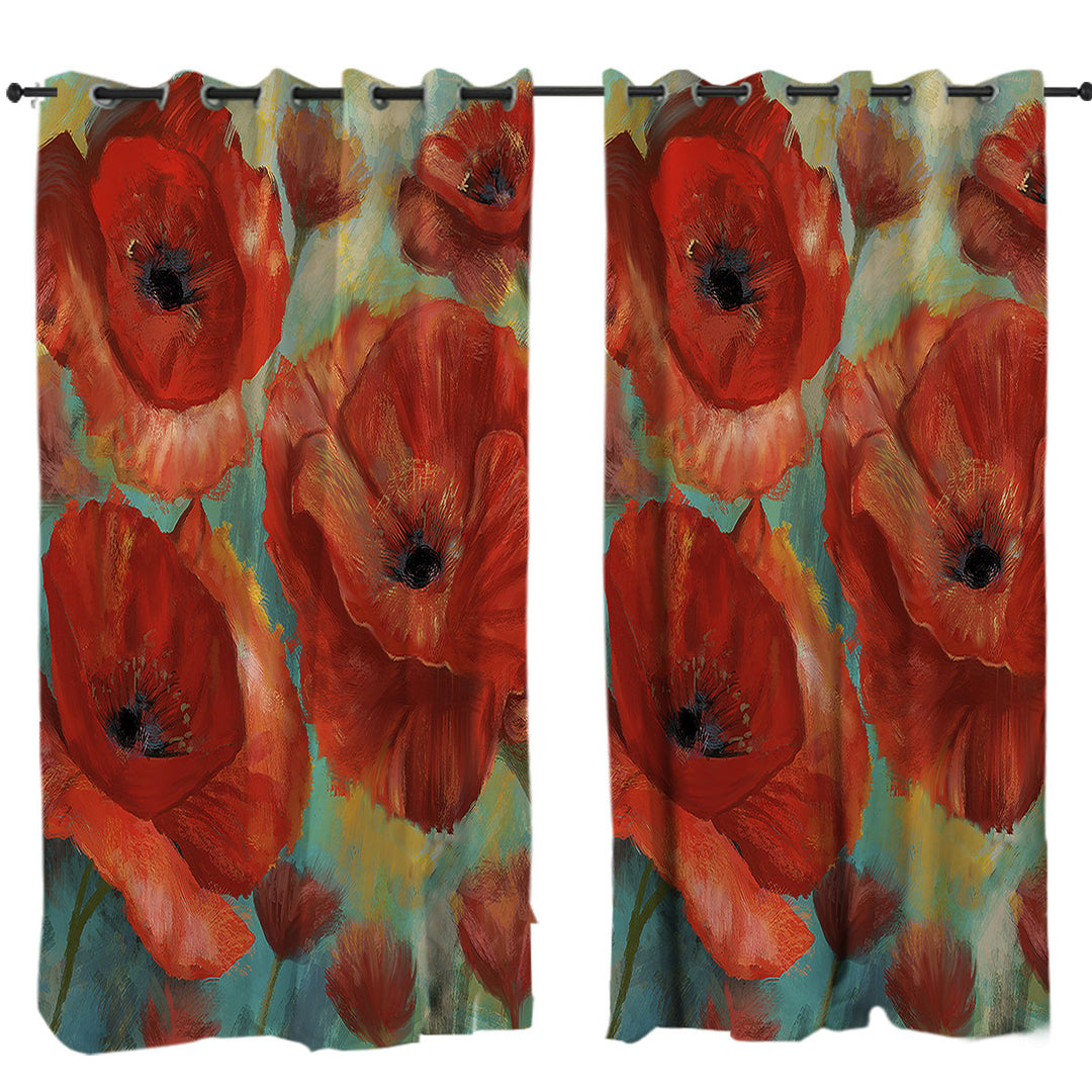 Art Painting Bold Red Poppies Drapes