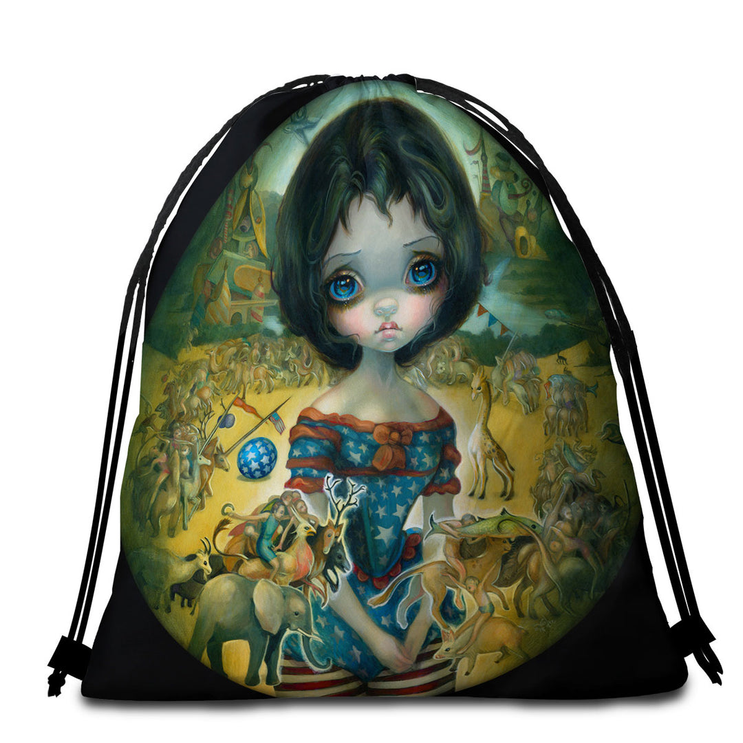 Art Painting Bosch Circus Girl Backable Beach Towel