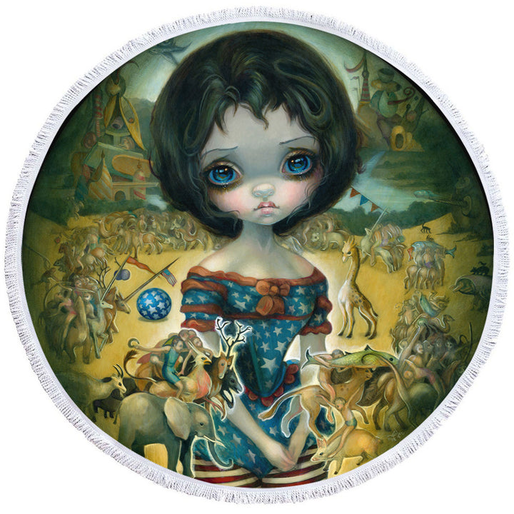 Art Painting Bosch Circus Girl Round Beach Towel