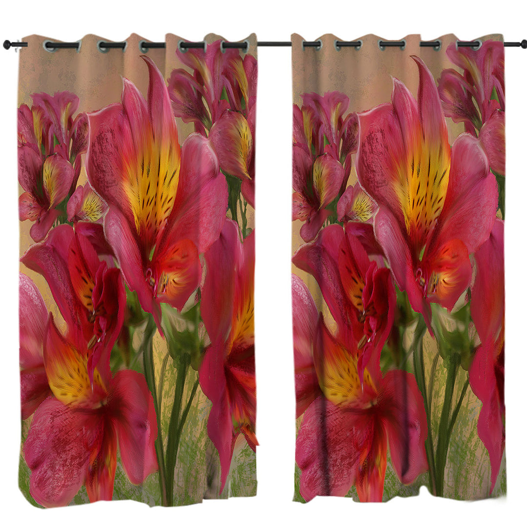 Art Painting Bright Orchids Flowers Curtain