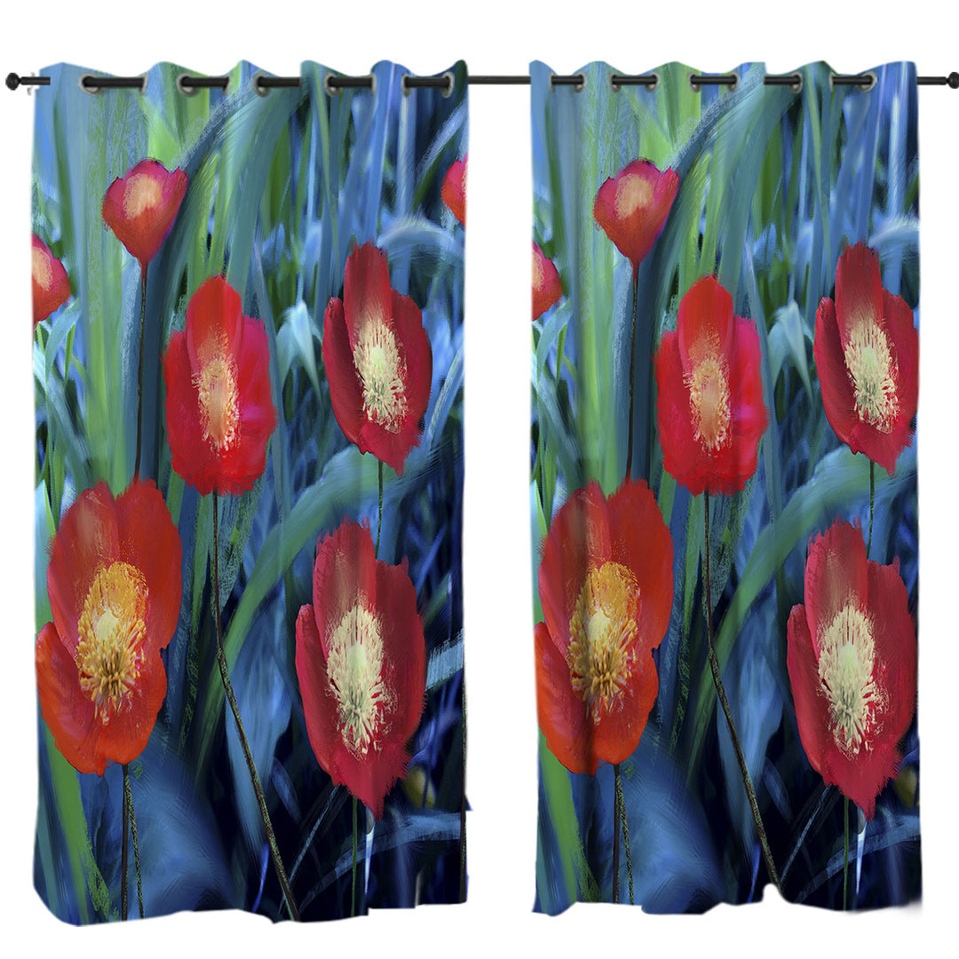 Art Painting Bright Poppies Flowers Curtains