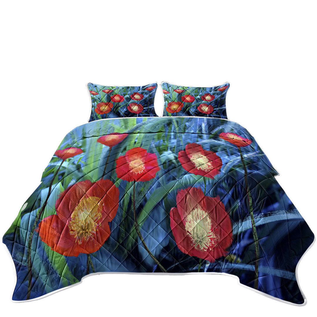 Art Painting Bright Poppies Flowers King Size Quilt