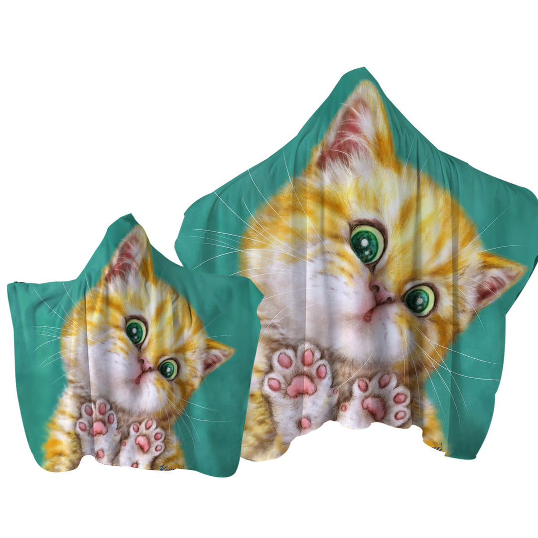 Art Painting Cats Cute Ginger Kitten Hooded Beach Towel