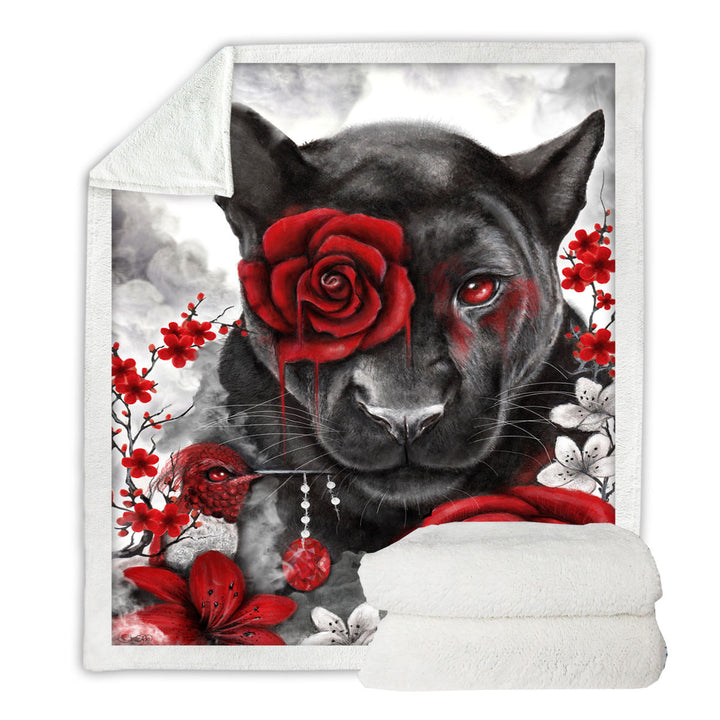 Art Painting Decorative Blankets Ruby Rose Panther and Hummingbird