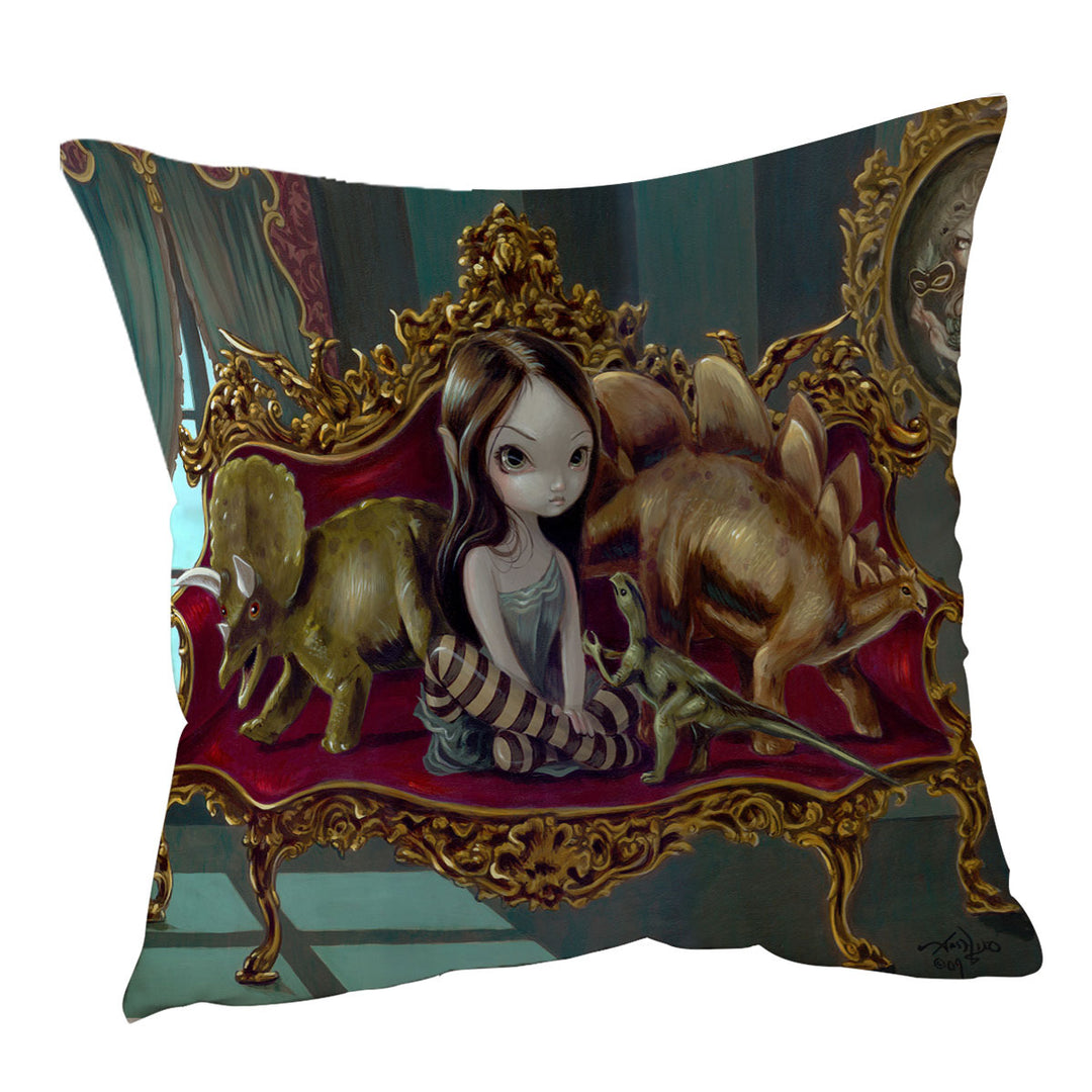 Art Painting Decorative Cushions Girl and Dinosaur Friends