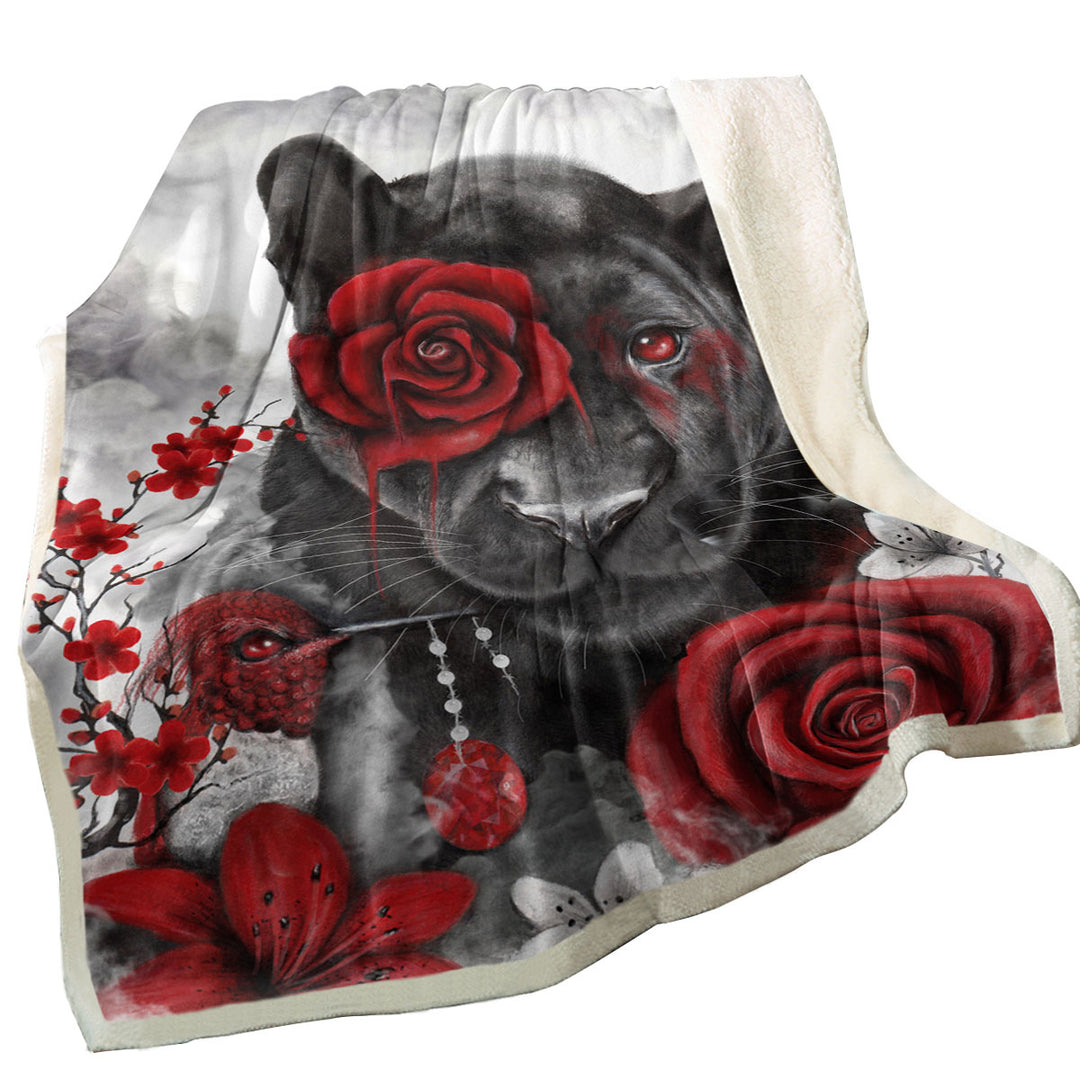 Art Painting Decorative Throws Ruby Rose Panther and Hummingbird