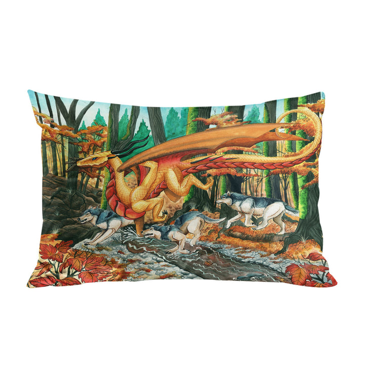 Art Painting Fall Leaves Wolves and Dragon Pillow Case Covers