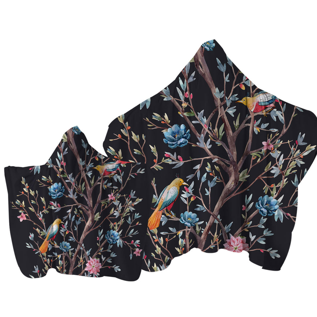 Art Painting Flowering Bird Tree Towel with Hood