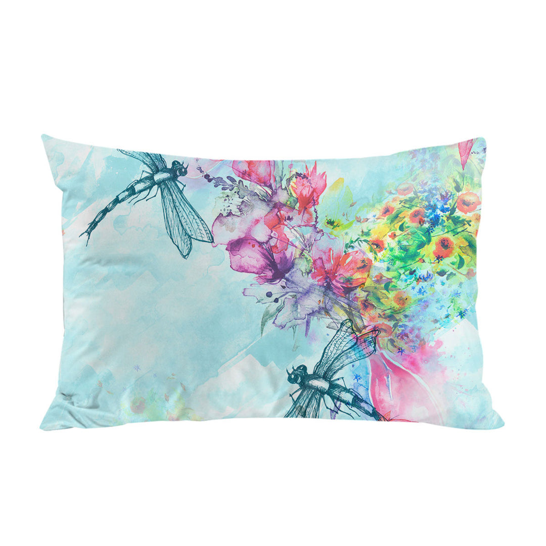 Art Painting Flowers and Dragonflies King Pillow Cases