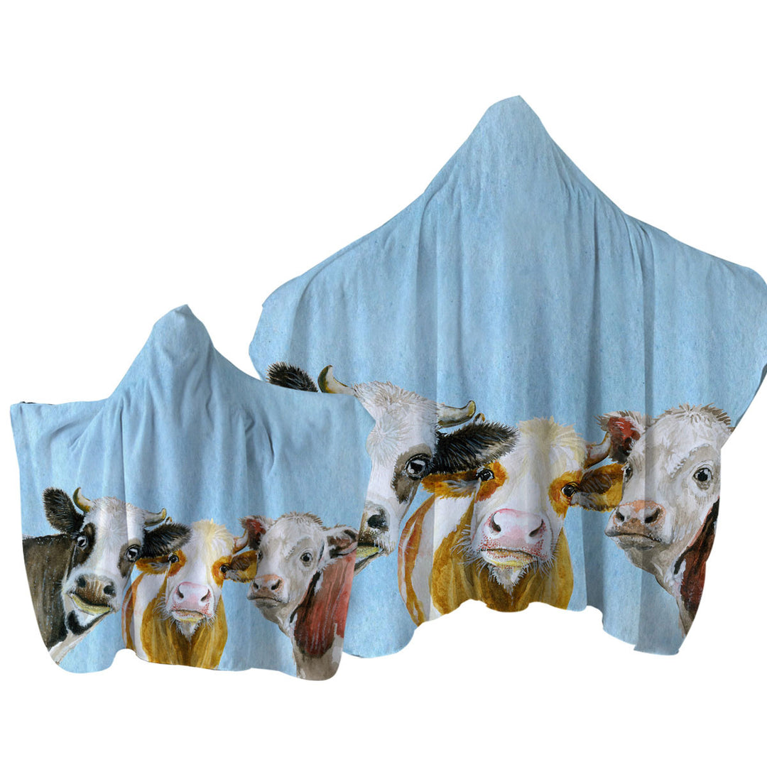 Art Painting Friendly Cows Hooded Beach Towel