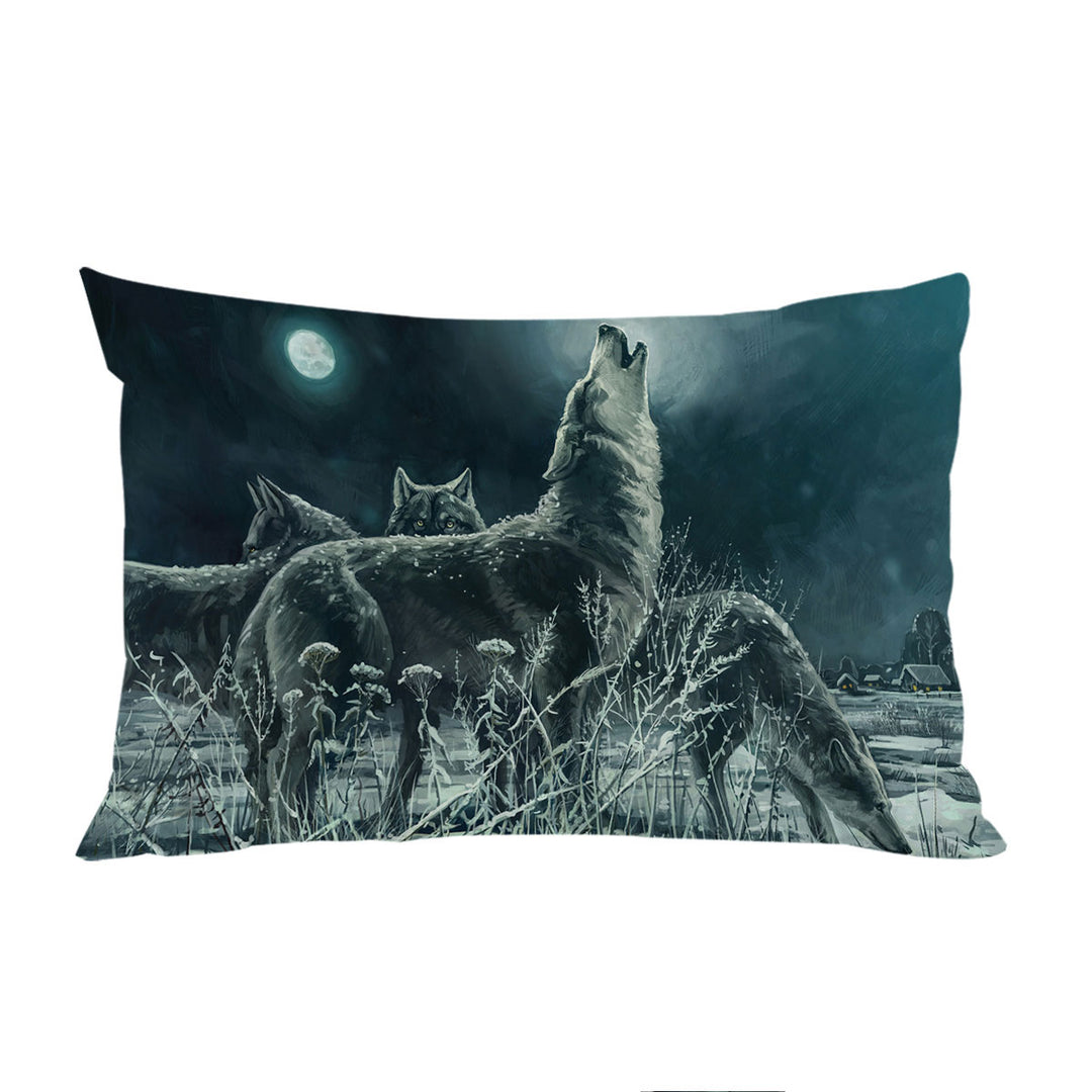 Art Painting Full Moon Wolf Pack Pillowcase