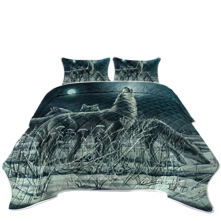 Art Painting Full Moon Wolf Pack Quilt