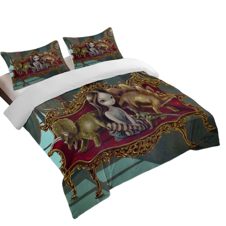 Art Painting Girl and Dinosaur Friends Duvet Covers