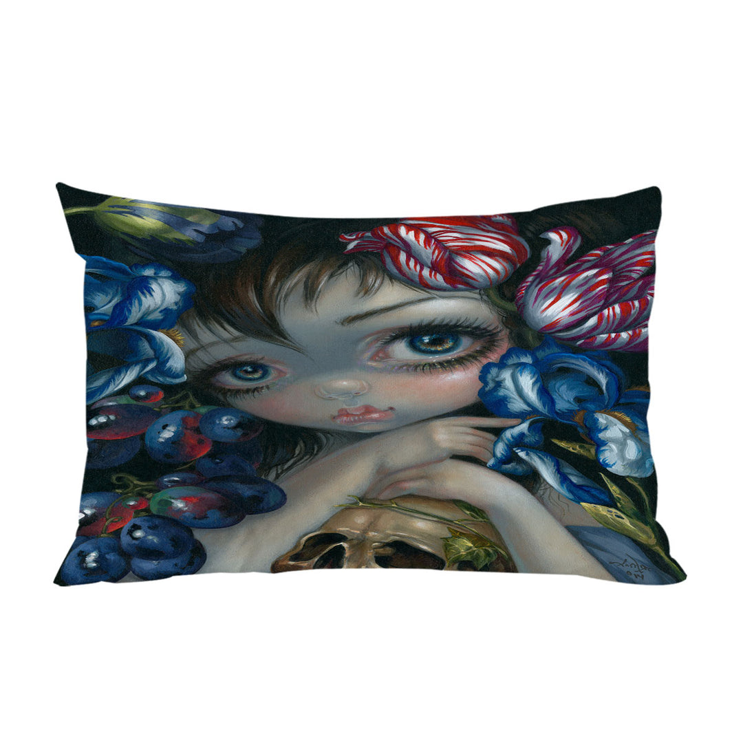 Art Painting Girl with Flower Blossom and Skull Pillow Cases