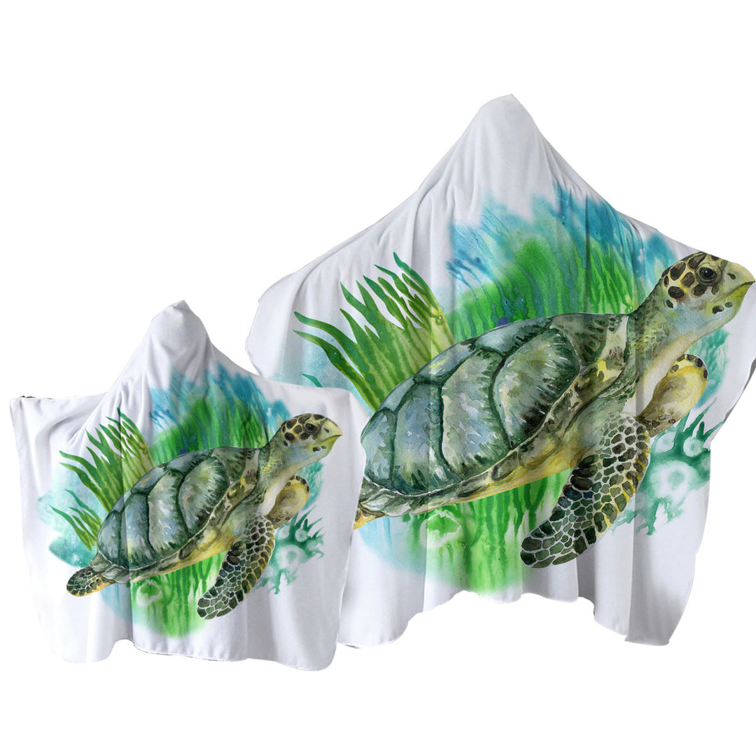 Art Painting Green Turtle Towel Hoodie