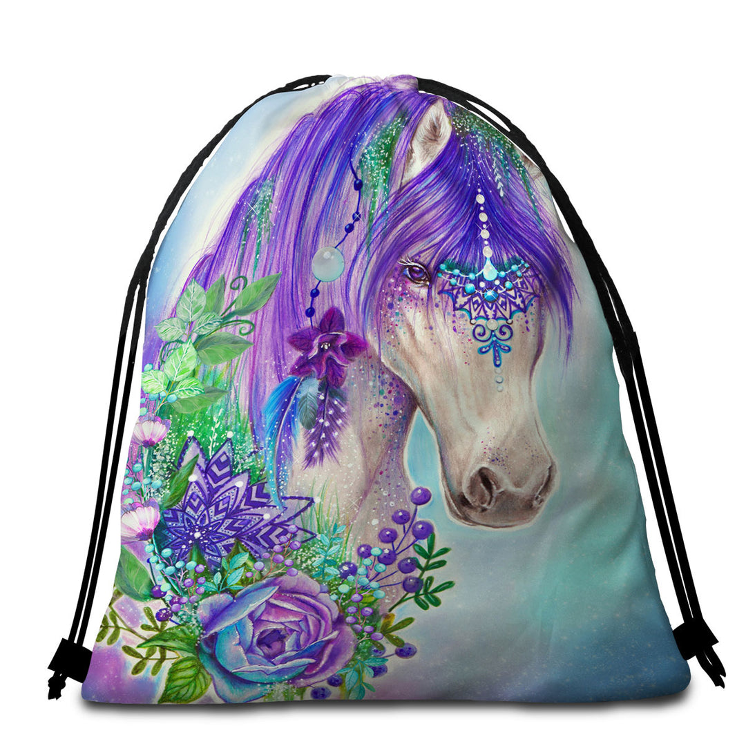 Art Painting Gypsy Violet Horse Beach Towel Bags