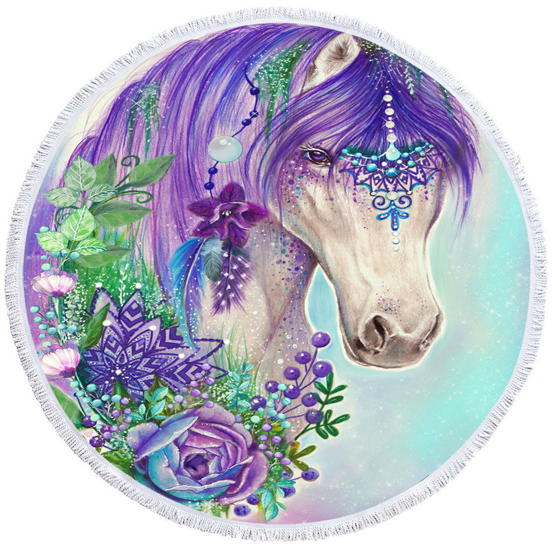 Art Painting Gypsy Violet Horse Round Towel