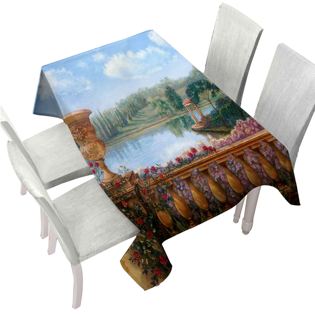 Art Painting Lake Behind a Floral Balustrade Custom table cloth