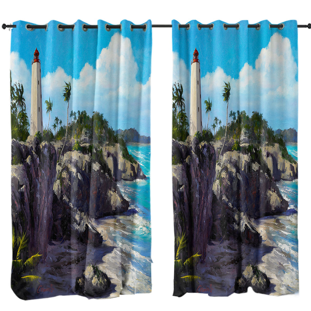 Art Painting Lighthouse Ocean Coastal Splendor Curtain