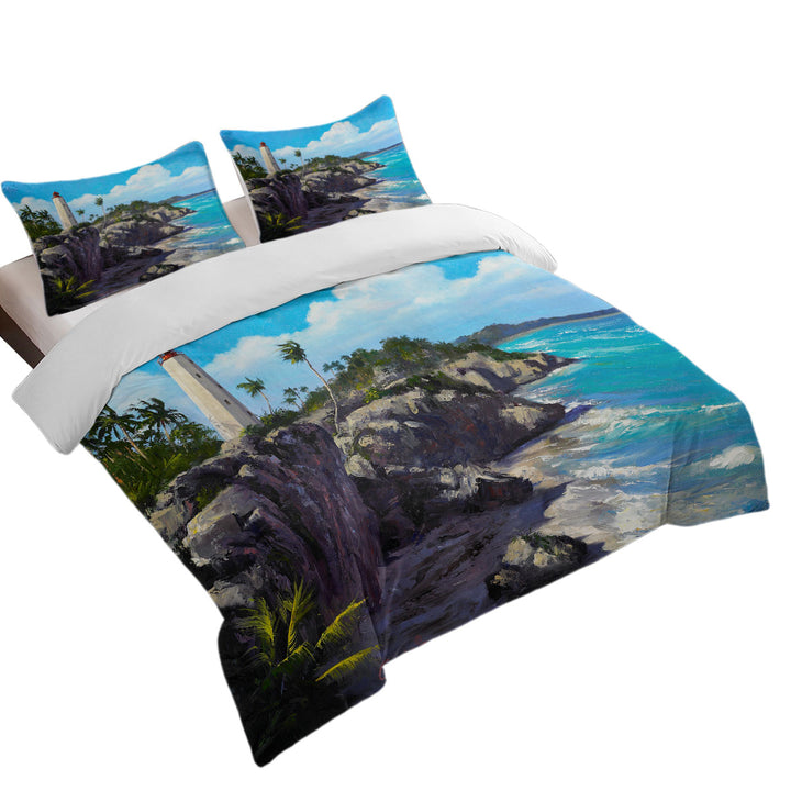 Art Painting Lighthouse Ocean Coastal Splendor Duvet Cover