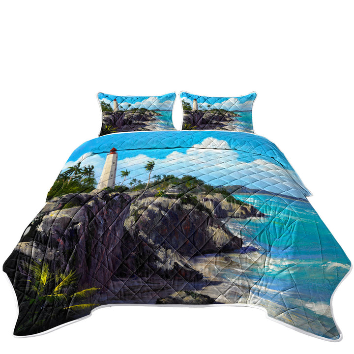 Art Painting Lighthouse Ocean Coastal Splendor King Size Quilt Sets