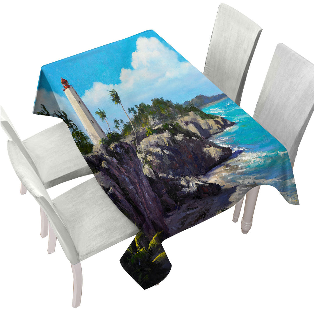 Art Painting Lighthouse Ocean Coastal Splendor Tablecloth