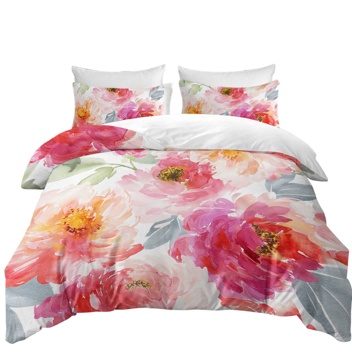 Art Painting Peach Red Flowers Donna Covers