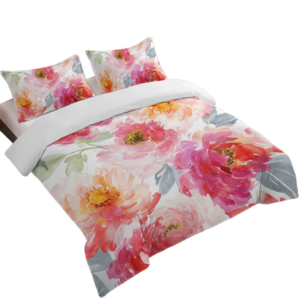 Art Painting Peach Red Flowers Duvet Covers