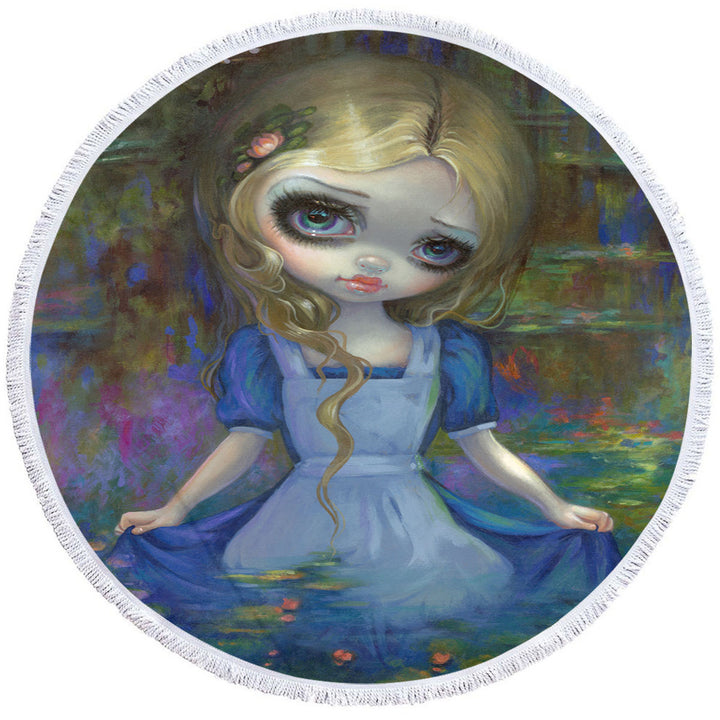 Art Painting Round Beach Towel Alice in Monet_s Water Lilies