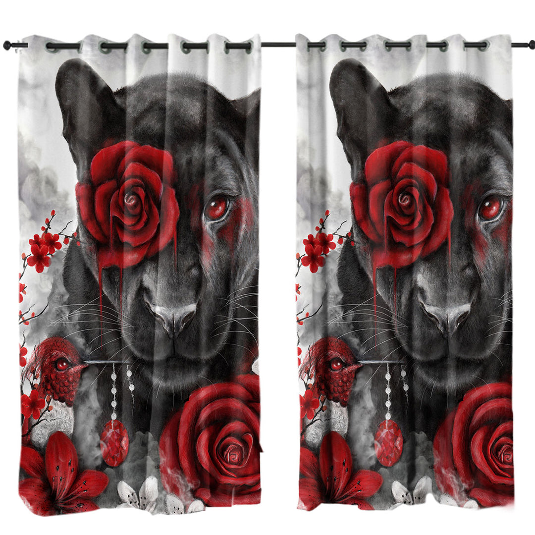 Art Painting Ruby Rose Panther and Hummingbird Curtains for Living Room