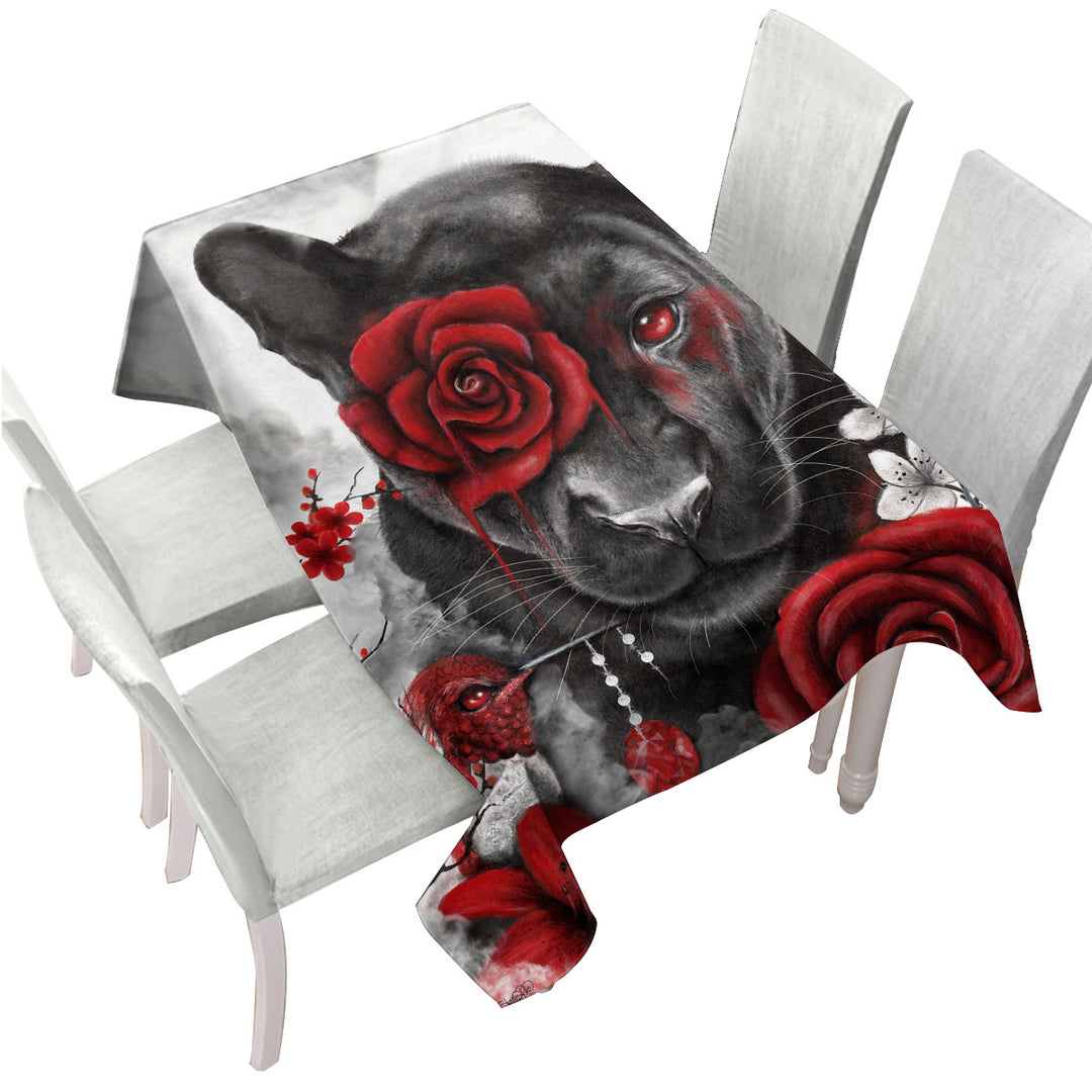 Art Painting Ruby Rose Panther and Hummingbird Tablecloths