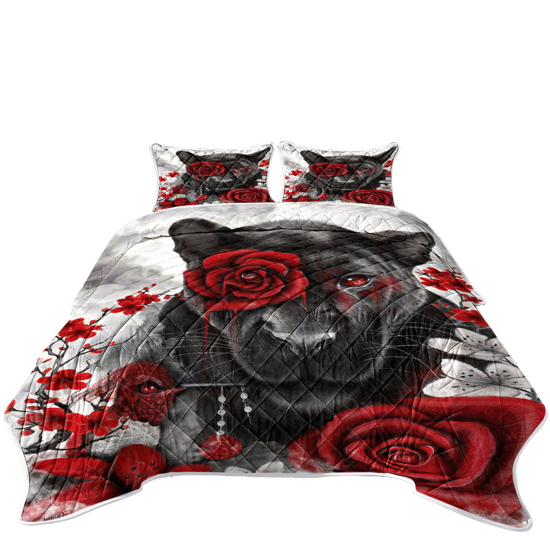 Art Painting Ruby Rose Panther and Hummingbird Twin Quilt