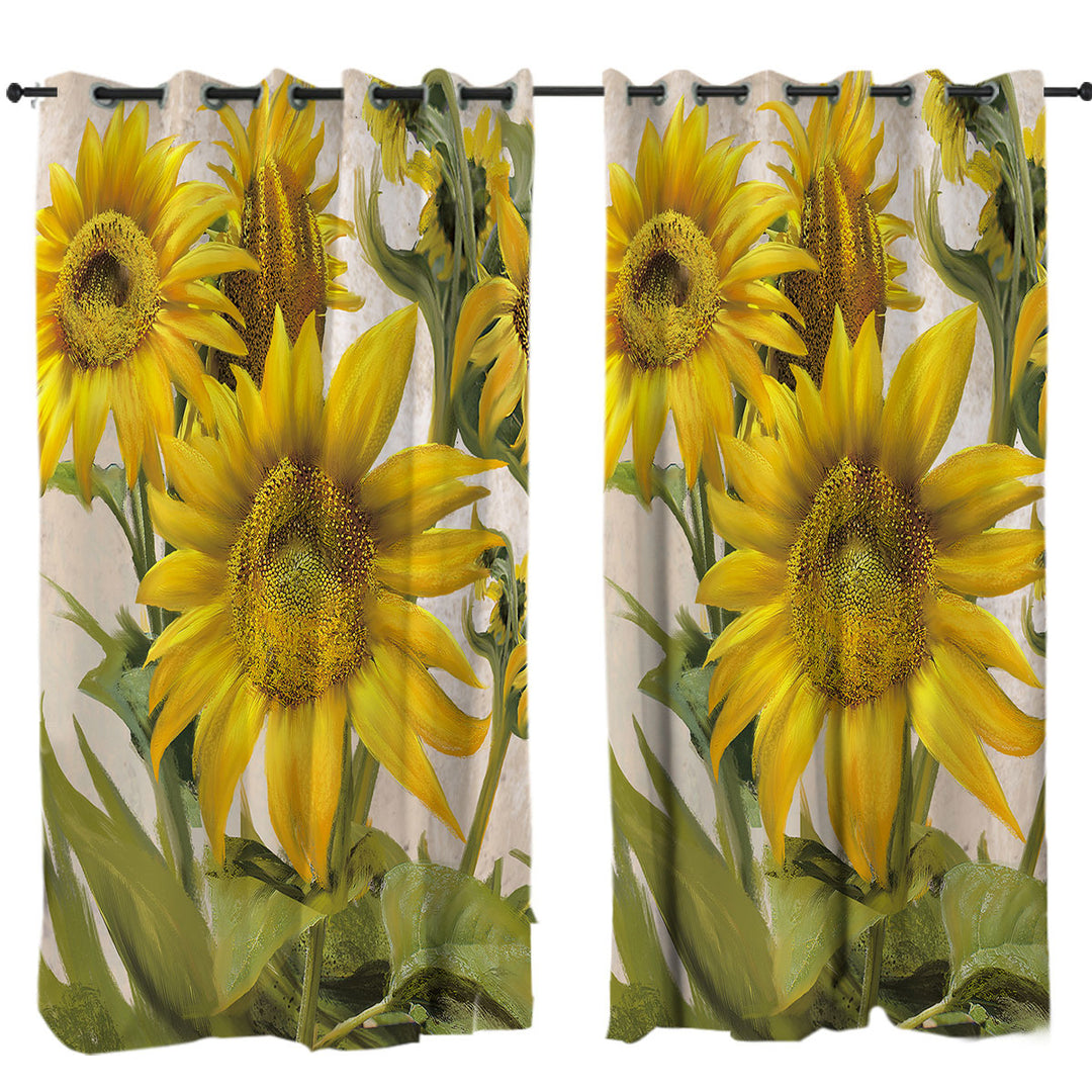 Art Painting Sunflowers Floral Curtains for Bedroom